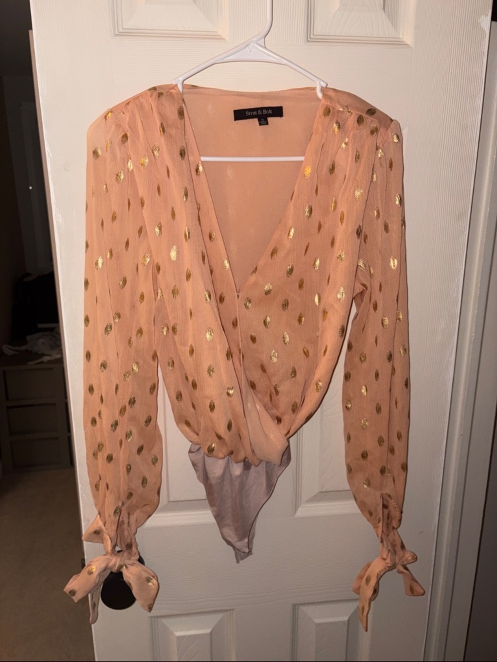 Stradivarius Peach Metallic Dot Wrap Bodysuit